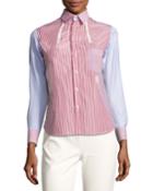 Short Mixed-stripe Patchwork Blouse