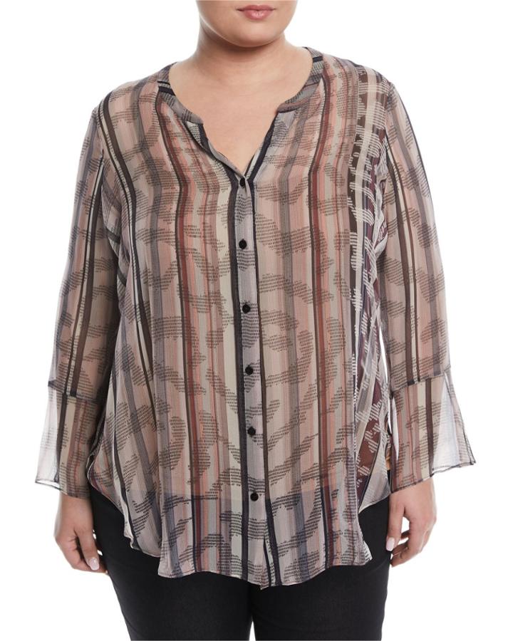 Drifting Tide Silk Button-front Blouse,