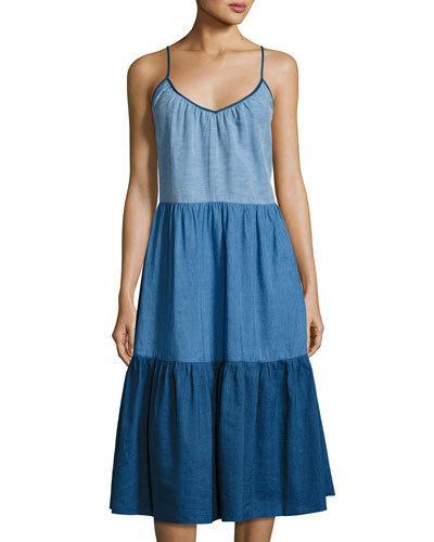 Sunset Tiered A-line Dress, Blue