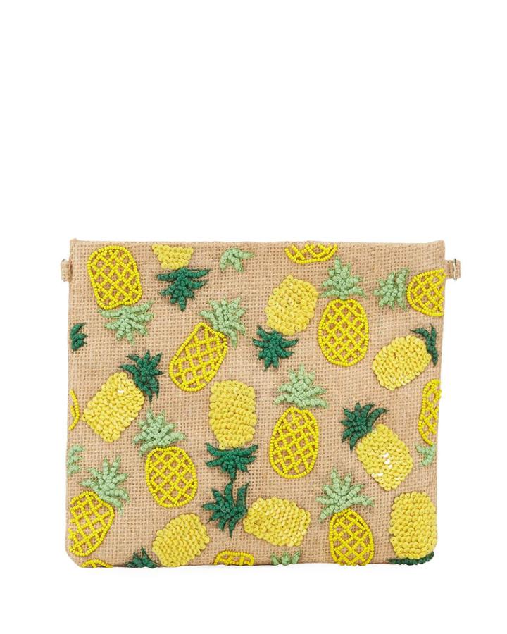 Pineapple Beaded Zip-top Clutch Bag