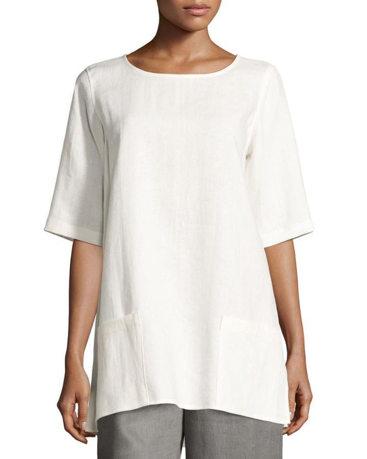 Half-sleeve Two-pocket Linen Tunic,