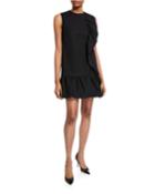 Sleeveless Tricotine Tech Dress With Pleated Ruffle Trim