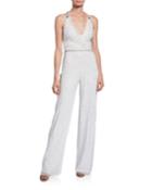 Beaded Open-back Chiffon Jumpsuit