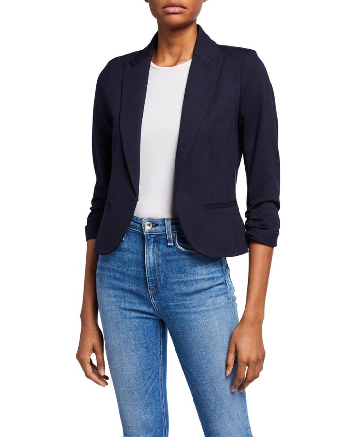 Peak Lapel Ruched 3/4-sleeve Blazer