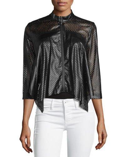 Perforated Faux-leather Jacket, Black