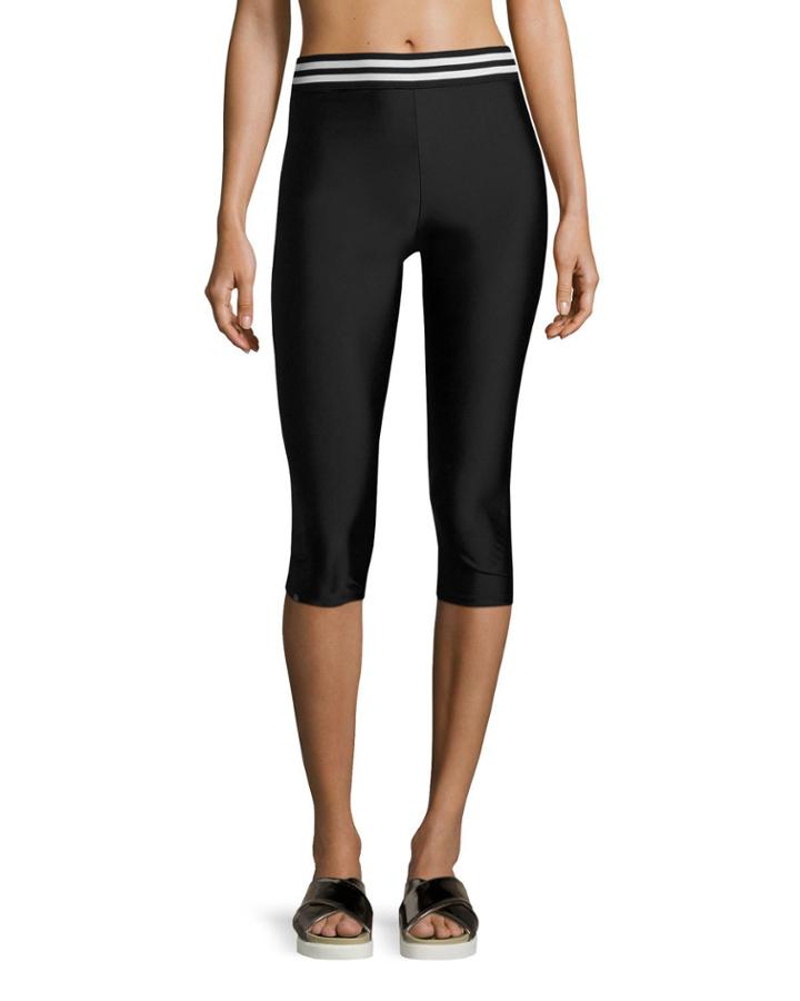 Elastic Band Capri Performance Leggings, Black