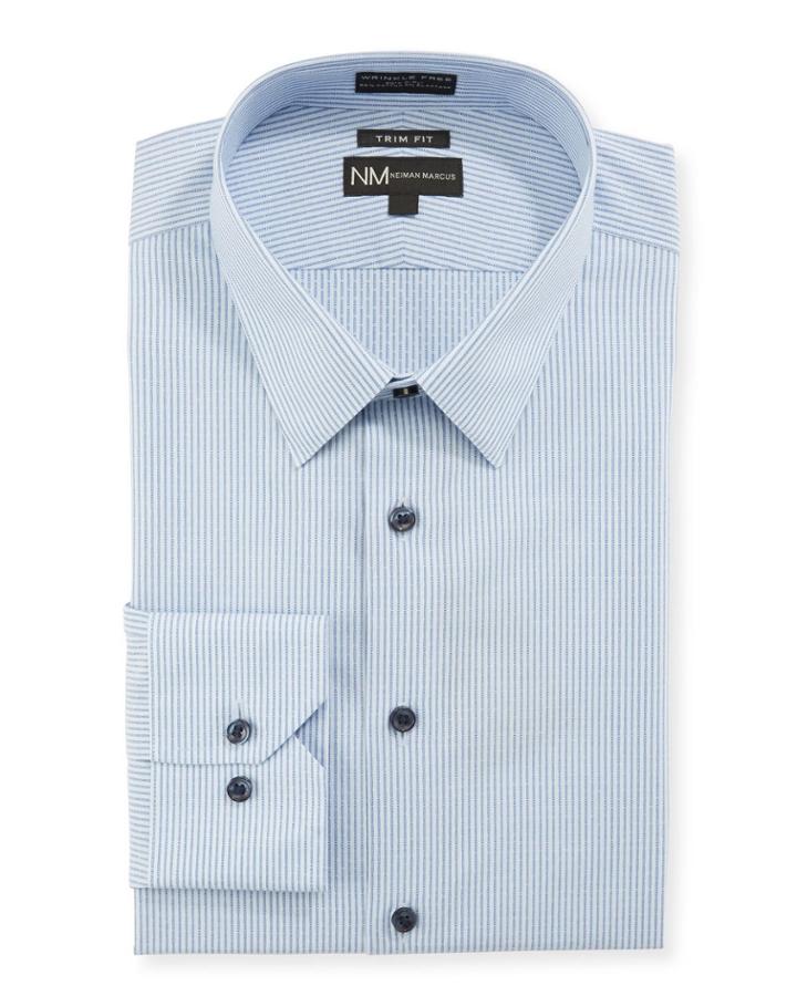 Men's Non-iron Trim-fit Striped Dress