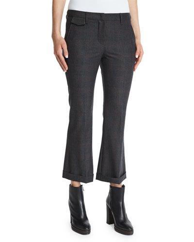 Prince Of Wales Cropped Flare Pants, Charcoal