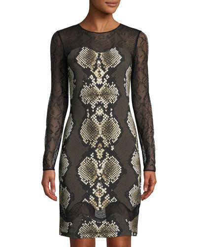 Snake-print Sheer-sleeve