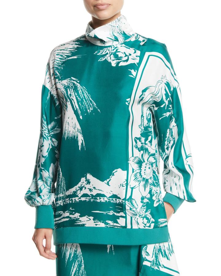Leilani Printed Funnel-neck Silk