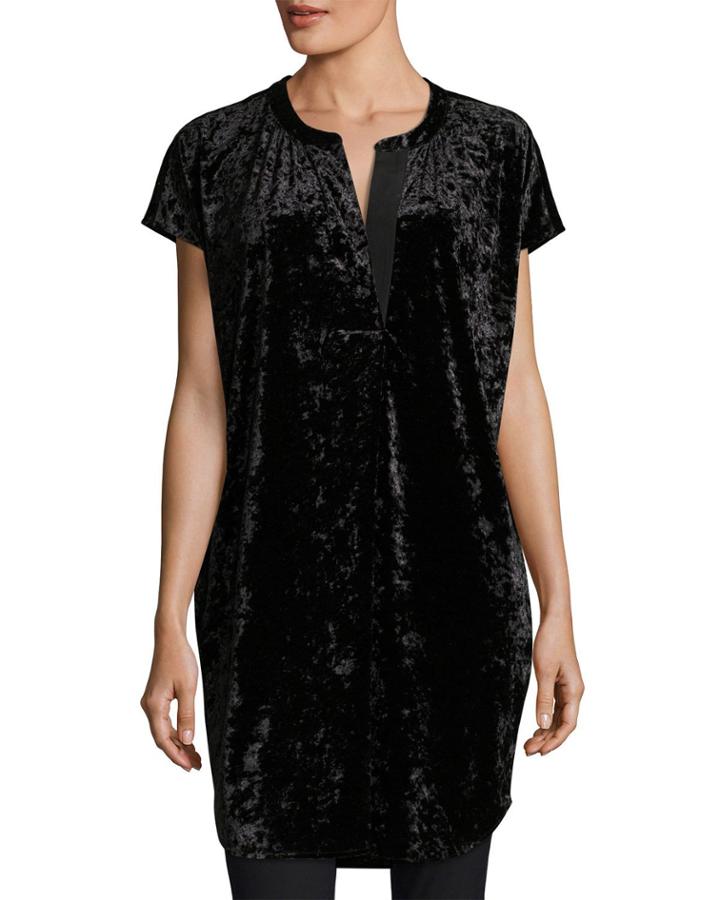 Crushed Stretch Velvet Relaxed Cap-sleeve Tunic,