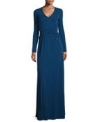 Ruched Matte Jersey V-neck Gown,