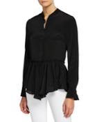 Silk-crepe Flounce Hem Button-front