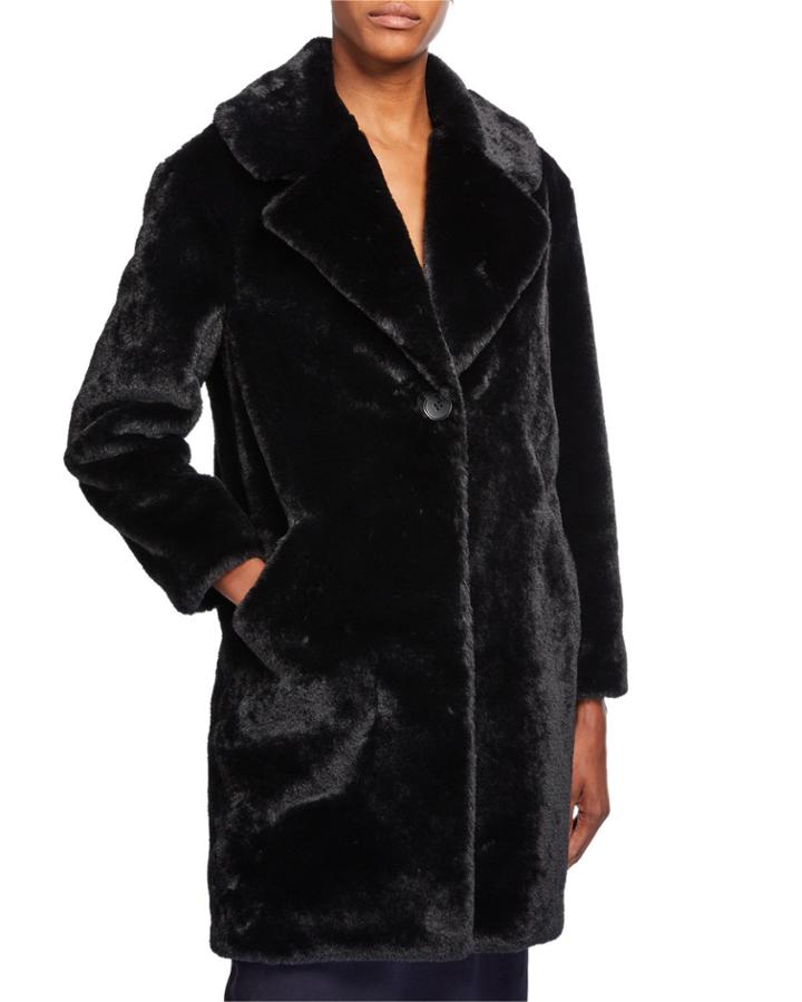 Plush Faux-fur Coat, Black