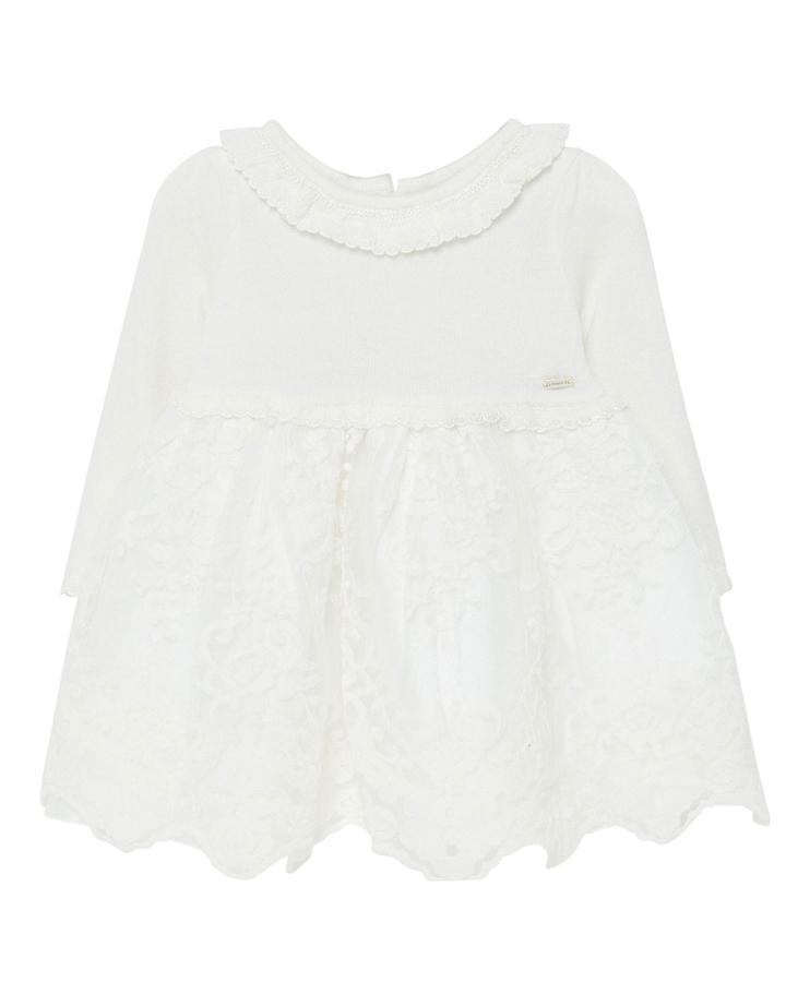 Girl's Long-sleeve Tulle Embroidered Dress, Size