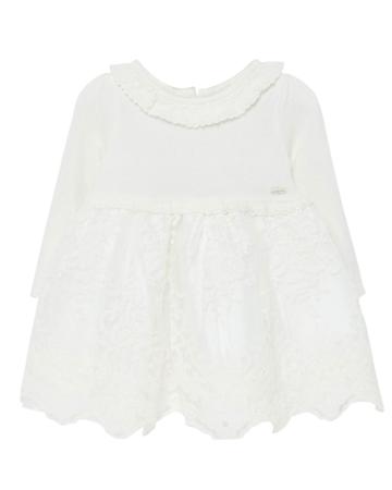 Girl's Long-sleeve Tulle Embroidered Dress, Size