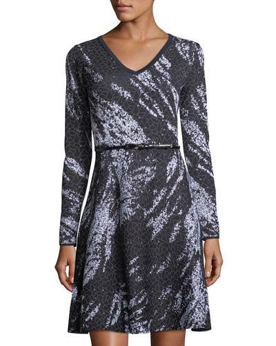 Birdseye Jacquard Long-sleeve Dress
