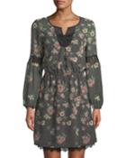 Floral-print Lace-trim Peasant Dress