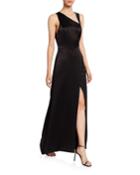 Pamela Leather Combo High-slit Gown