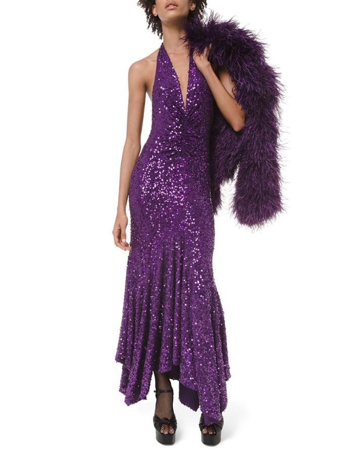 Sequined Halter-neck Handkerchief Dress