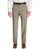 Mohair-look Wool Flat-front Trousers, Taupe