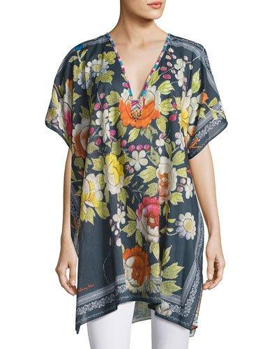 Rosalia Beaded-neck Poncho Top,