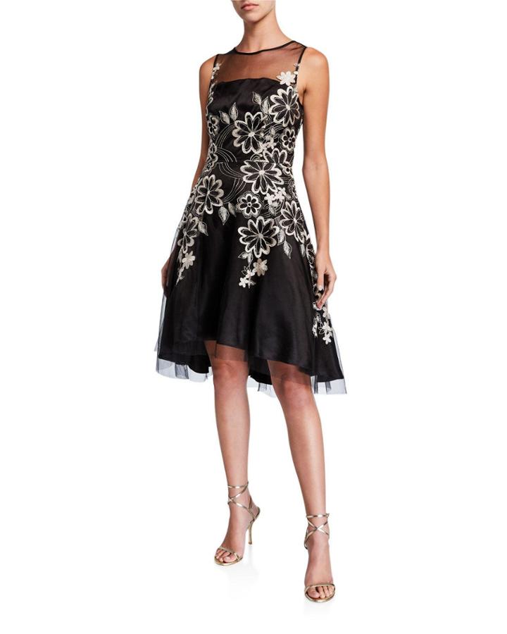 Floral Embroidered Mesh High-low Dress