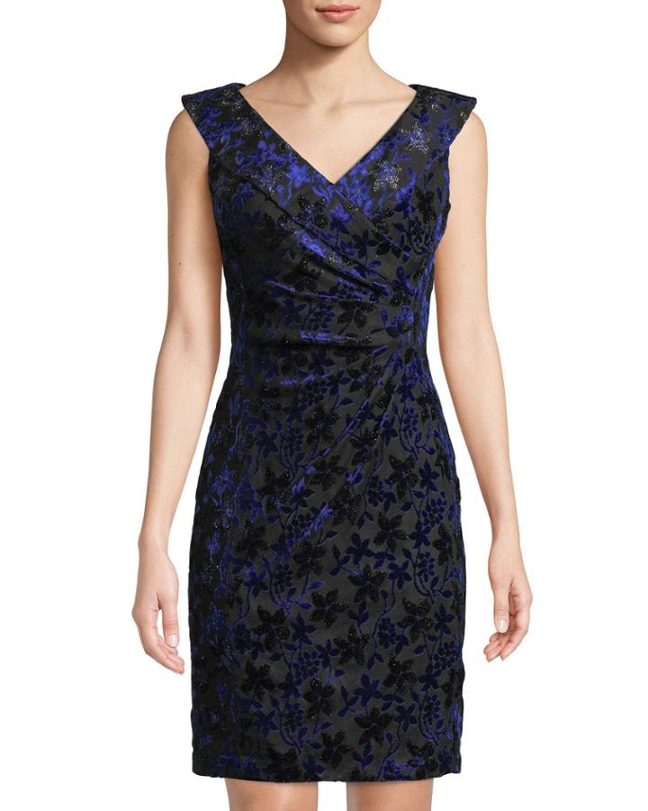 Flocked Draped Velvet Burnout Dress