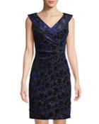Flocked Draped Velvet Burnout Dress