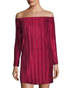 Pleated Velvet Off-the-shoulder Dress