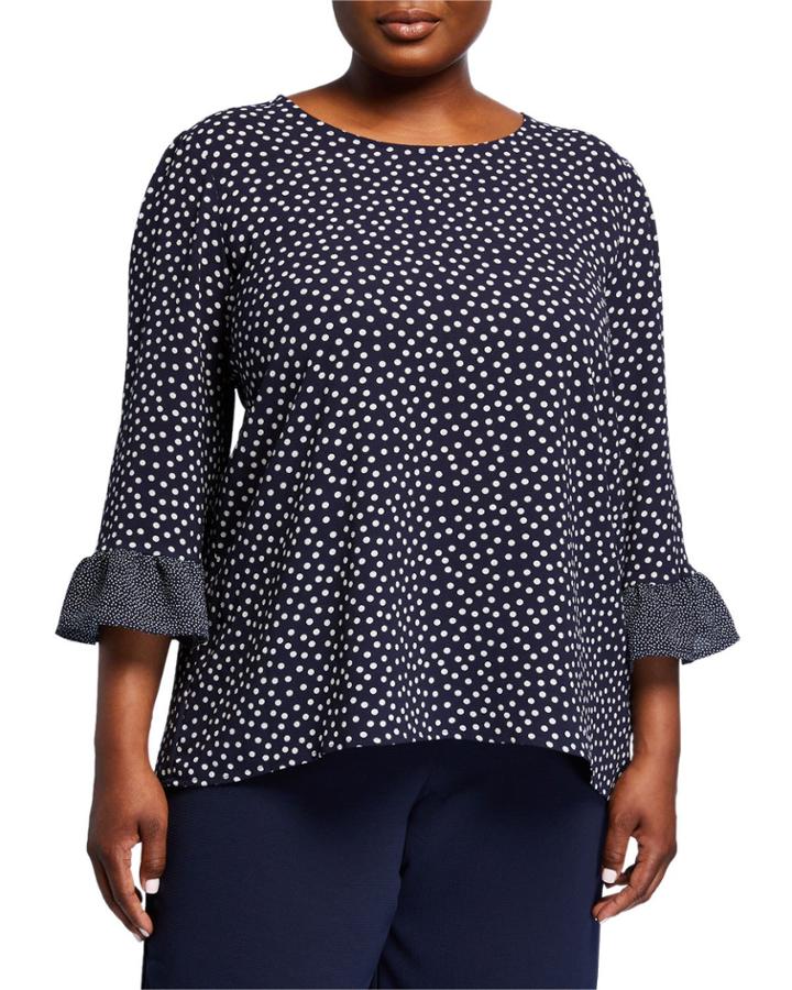 Plus Size Polka Dot Bell-sleeve Blouse