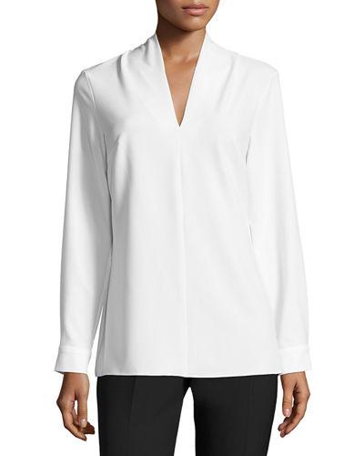 V-neck Long-sleeve Crepe Blouse