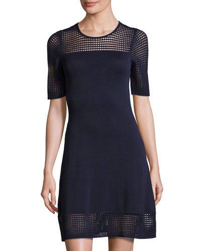 Half-sleeve Mesh-trim Dress