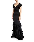 Tiered Ruffle-bottom Gown