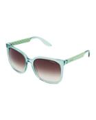 Transparent Square Plastic Sunglasses, Green/brown