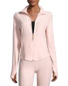 Full-zip Stretch-knit Jacket, Pink