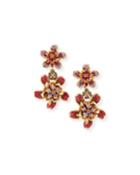 Pave Crystal Flower Double-drop Clip-on Earrings