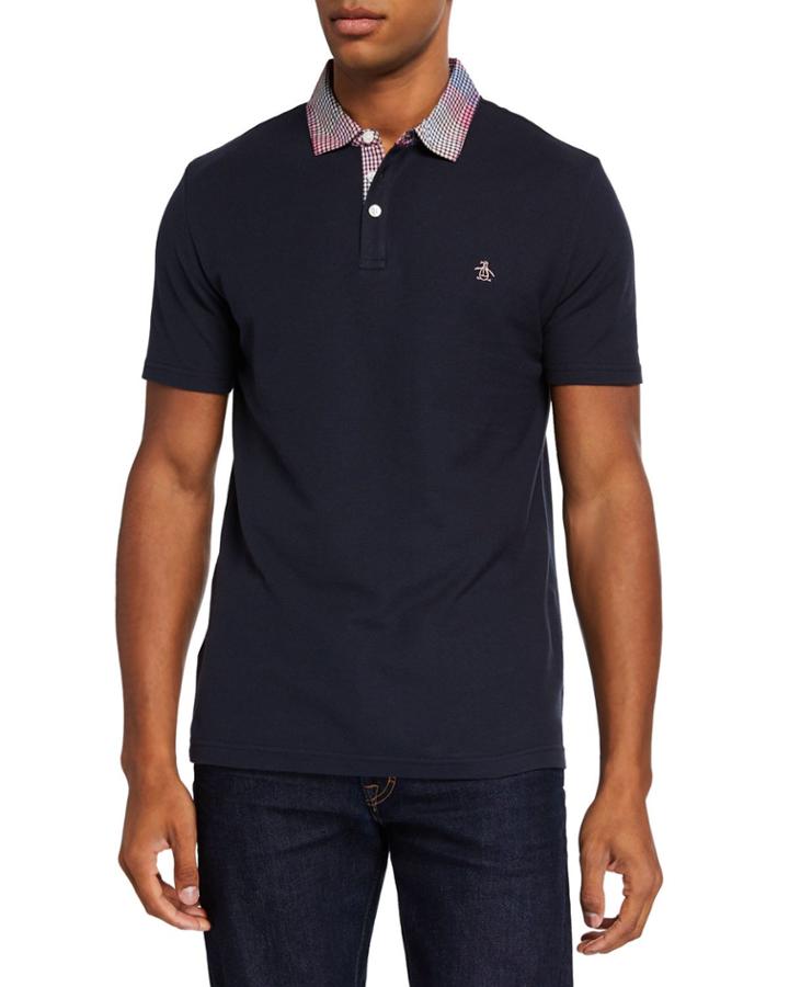 Men's Road Map Plaid Collar Short-sleeve Polo