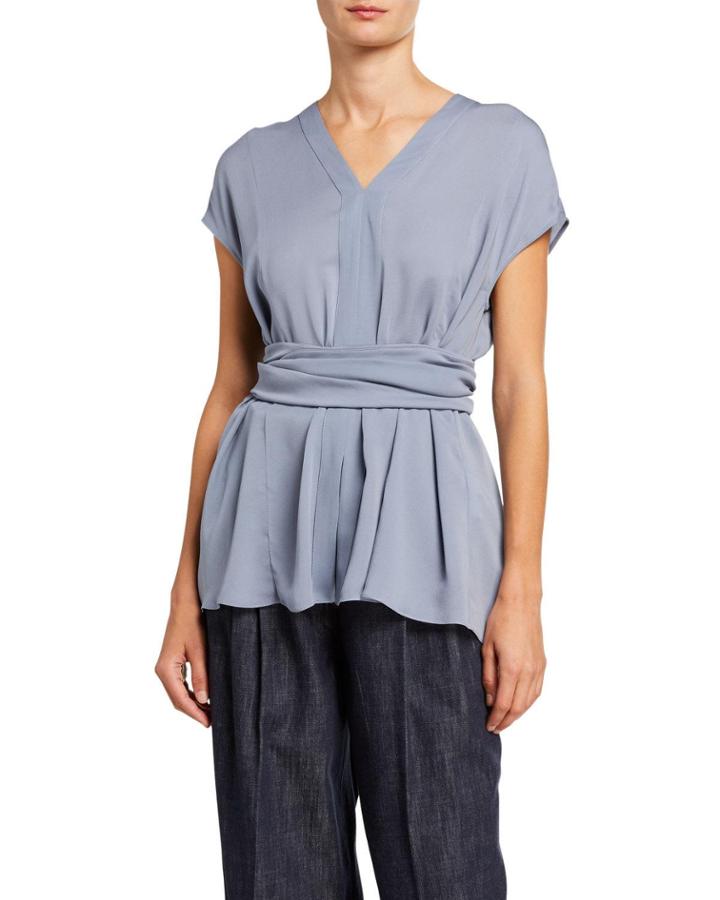 V-neck Monili Trim Tie Waist