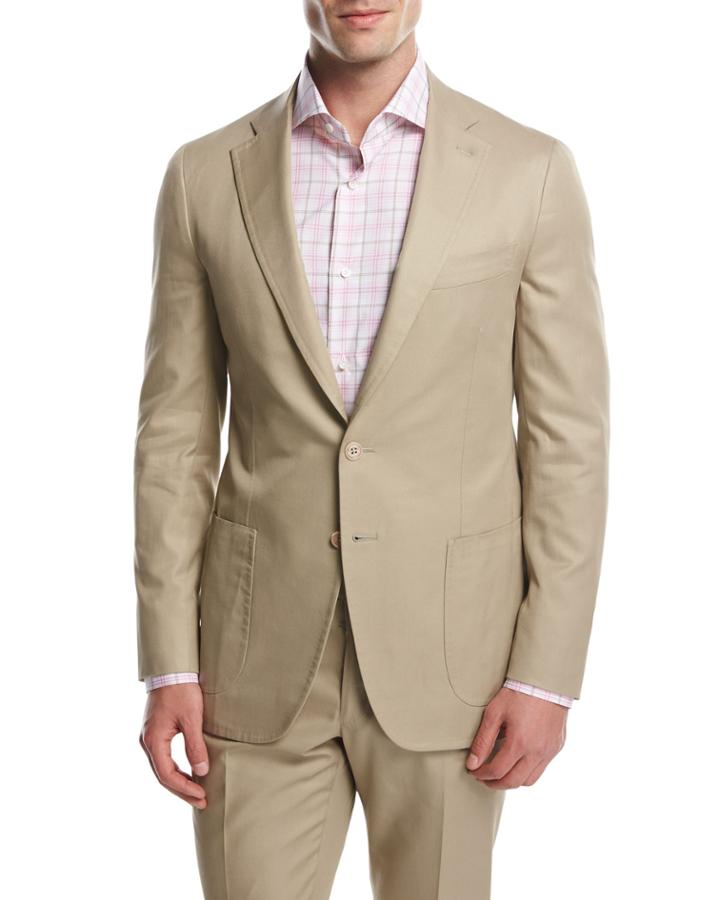 Domenico Cotton Two-button Blazer, Khaki