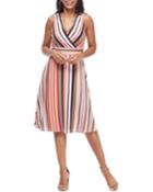 Striped Sleeveless Faux-wrap Fit-&-flare Dress