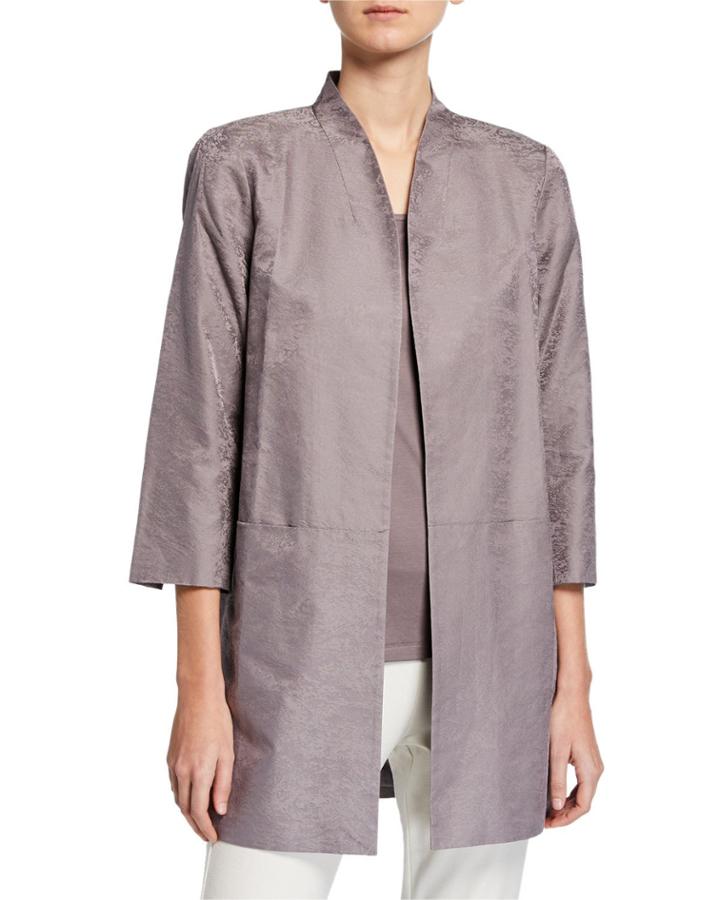 Marble Satin Jacquard Open-front 3/4-sleeve Jacket