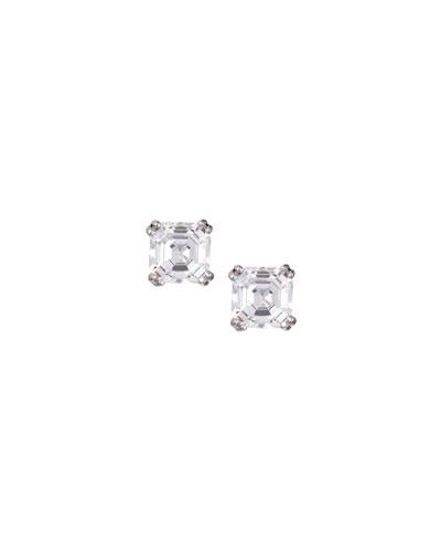 Asscher-cut Cz Crystal Stud Earrings, Clear,