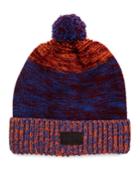 Penguin Clint Striped Pompom Beanie Hat, Tango Red,