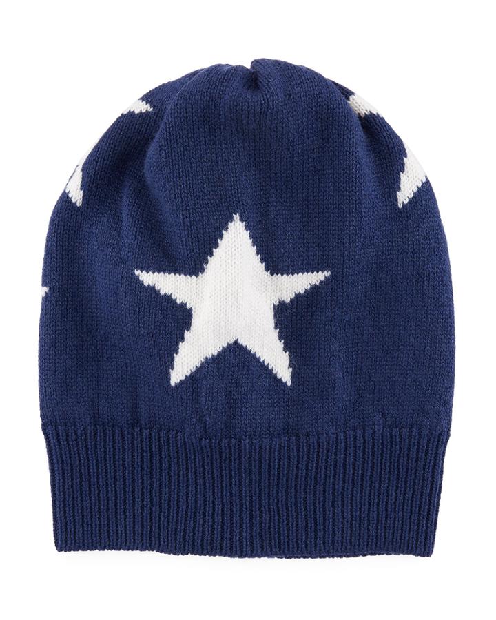 Cashmere Star Beanie Hat, Navy