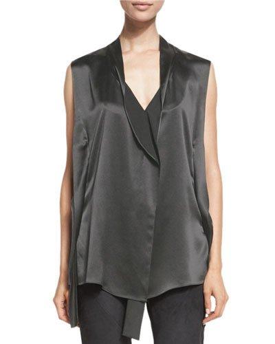 Deconstructed-placket Sleeveless Vest, Graphite