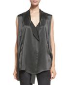 Deconstructed-placket Sleeveless Vest, Graphite