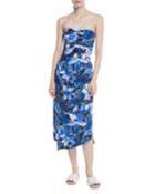 Strapless Tie-waist Floral-print Draped