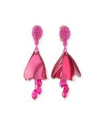 Small Impatiens Beaded Clip-on Earrings, Pink
