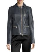 Zip-pocket Lamb Leather Field Jacket, Charcoal